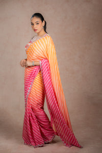 Peach Orange Leheriya Saree Set for wedding and festive wear