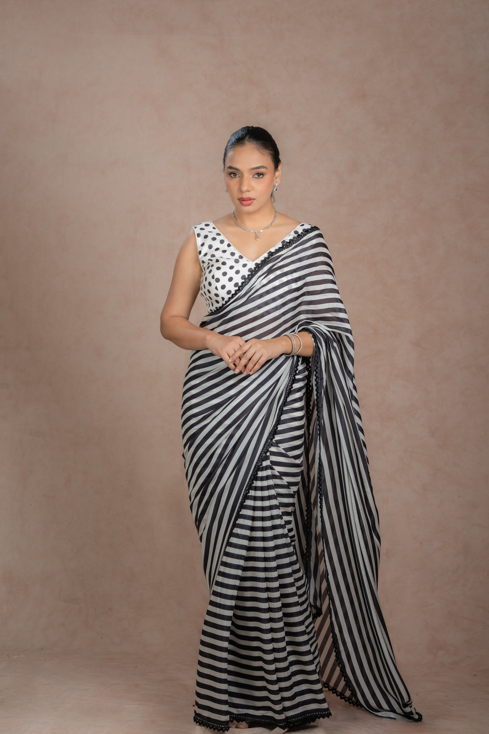 Black And White Striped Saree