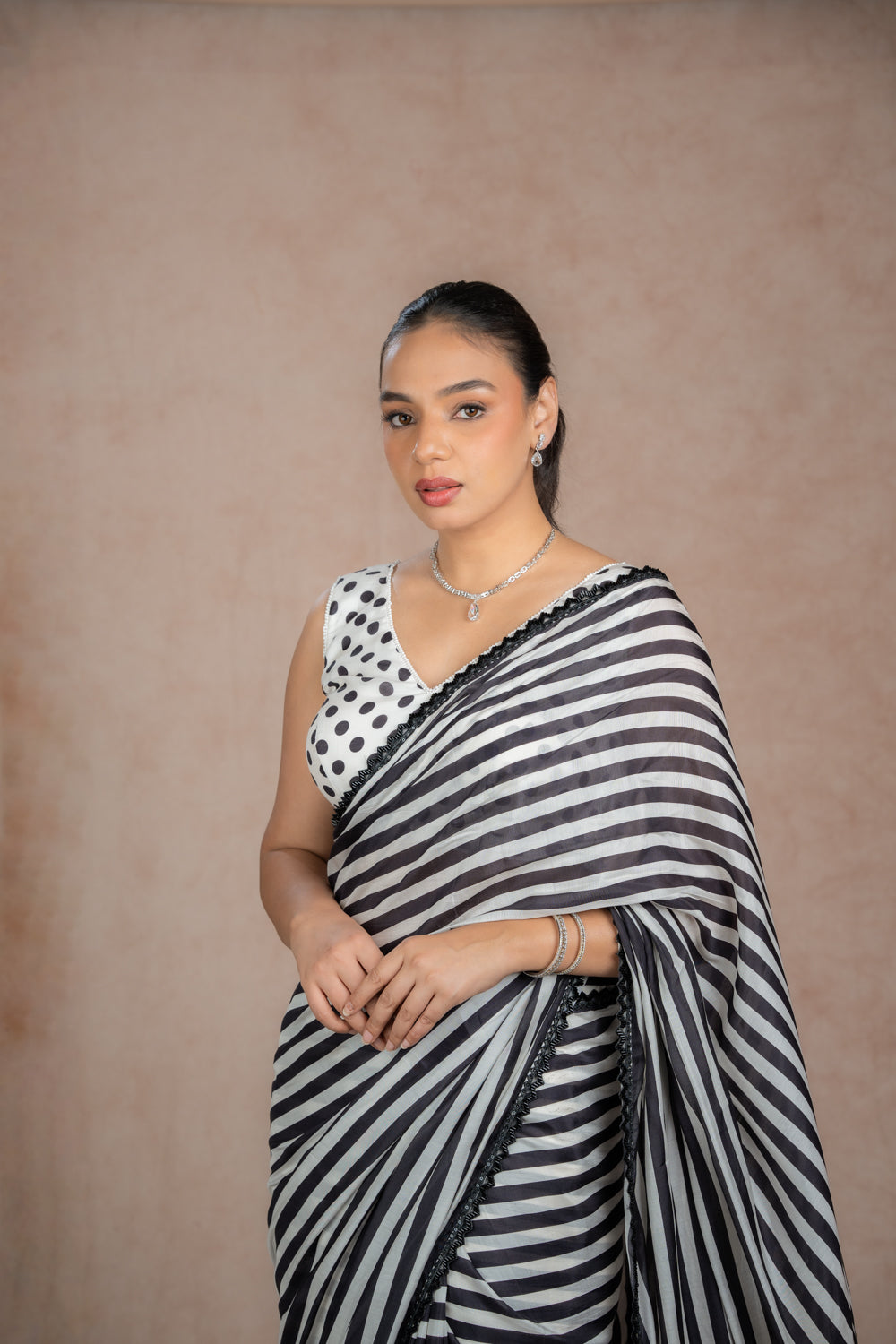 Black And White Striped Saree