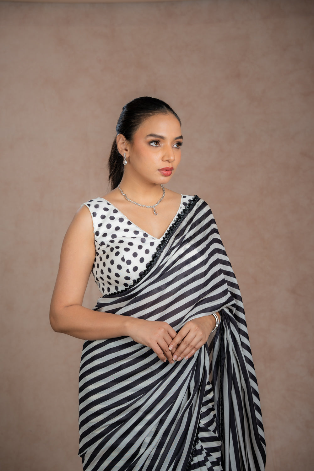 Black And White Striped Saree