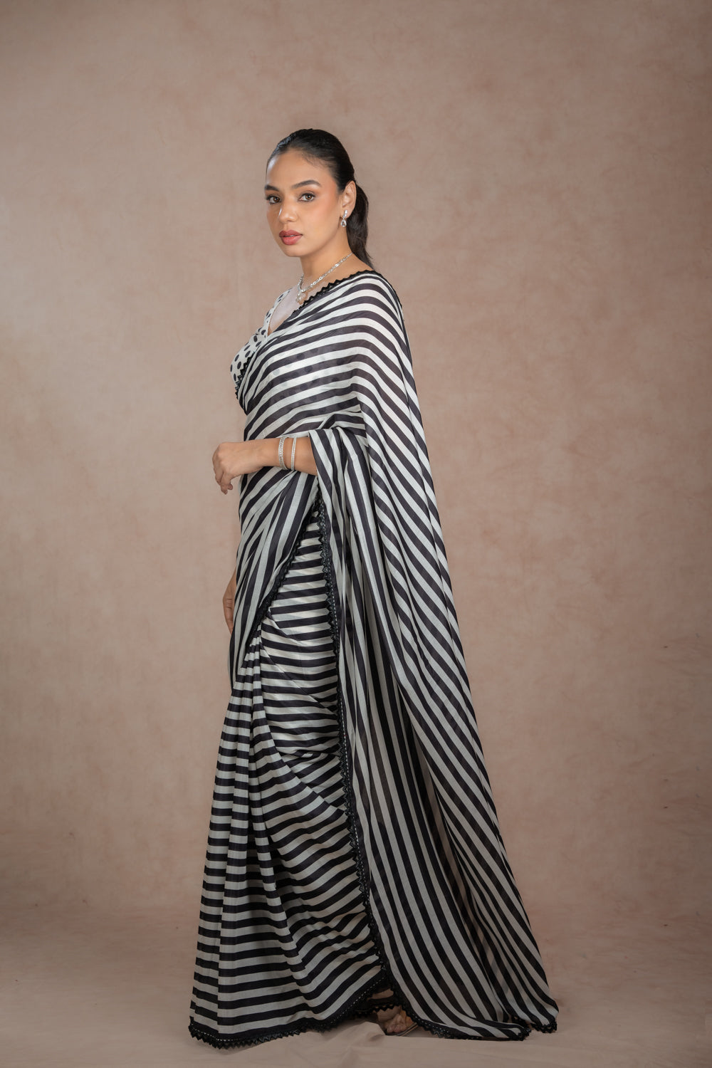 Black And White Striped Saree