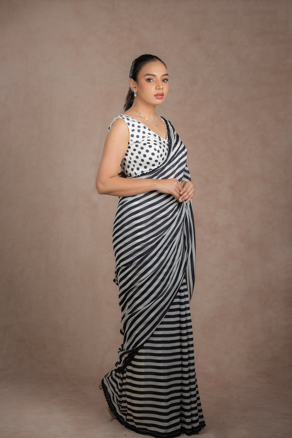 Black And White Striped Saree