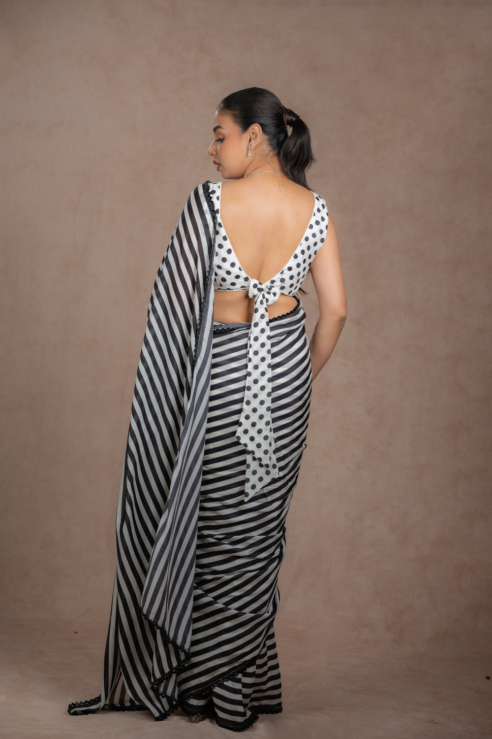 Black And White Striped Saree