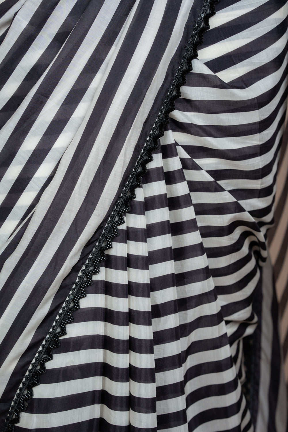 Black And White Striped Saree