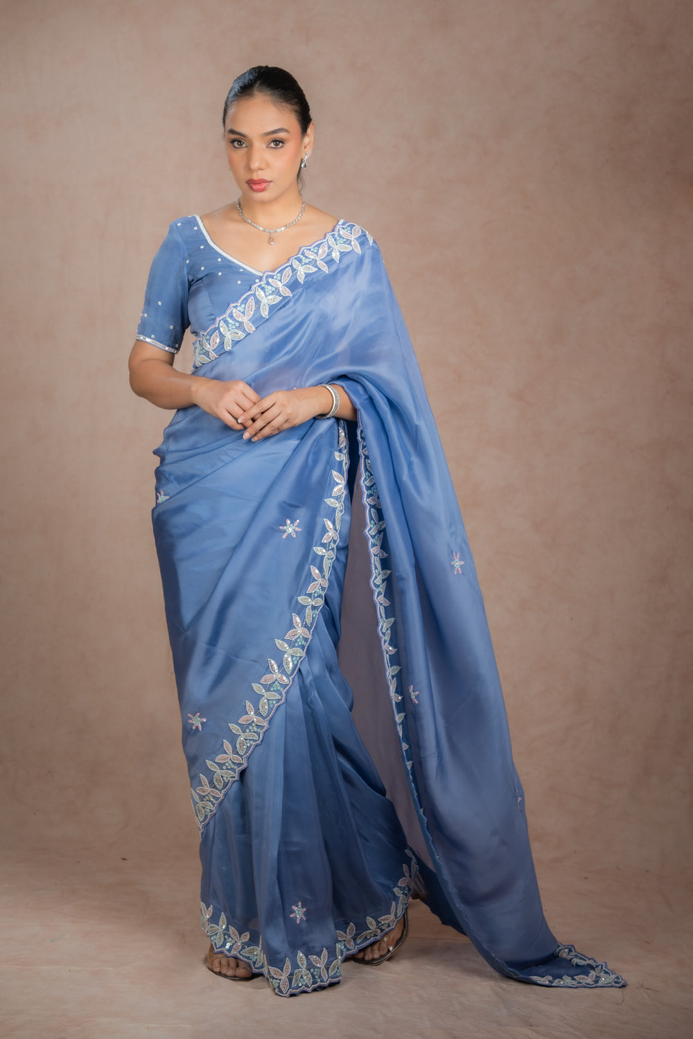 Powder Tissue Organza Saree Set