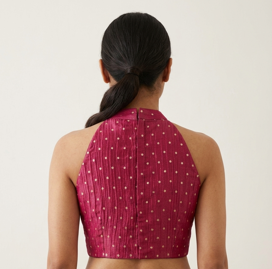 Wine pink Banarsi Halter Neck blouse