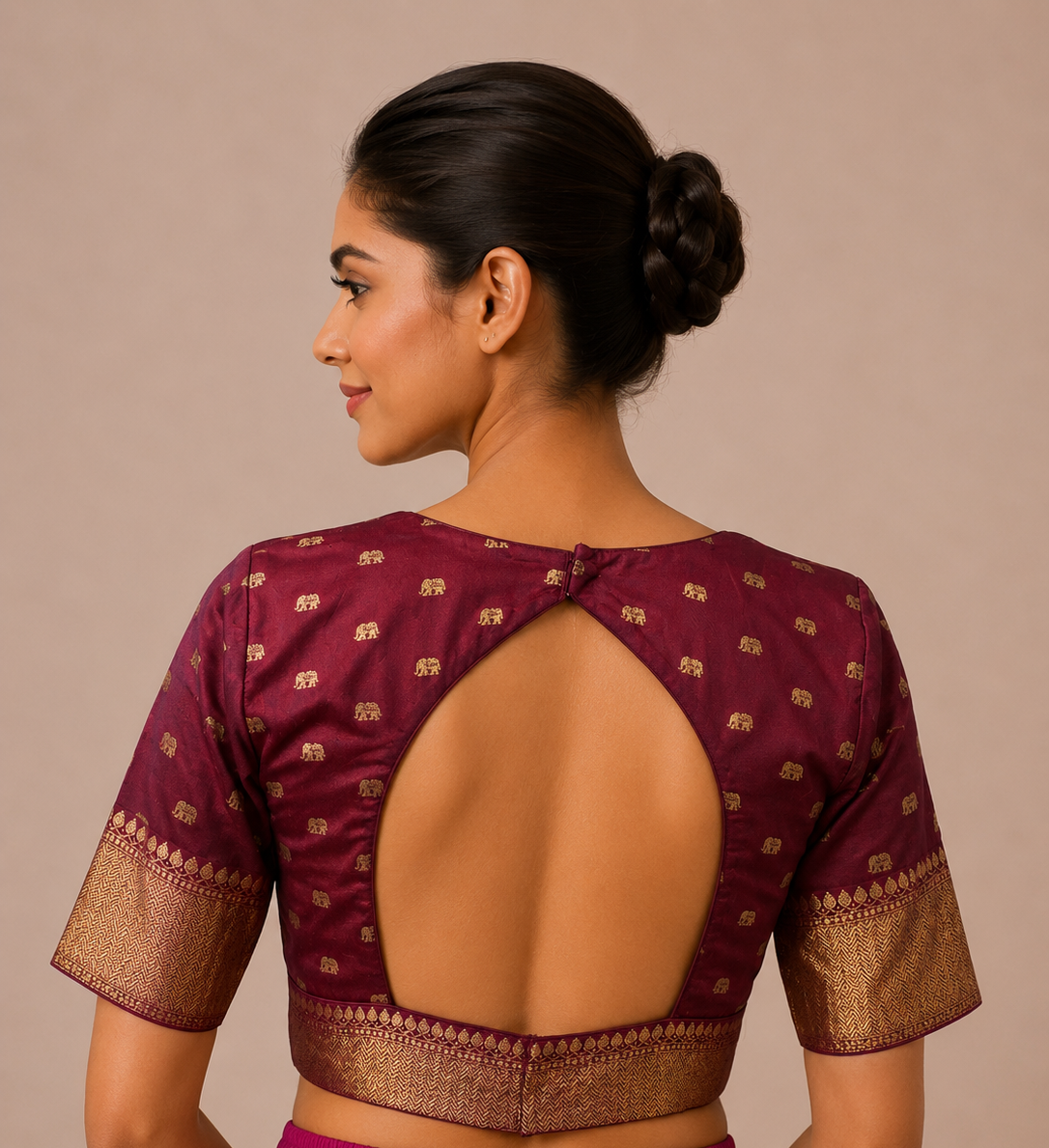 Wine Pink brocade Blouse With Borders For Festive and wedding wear