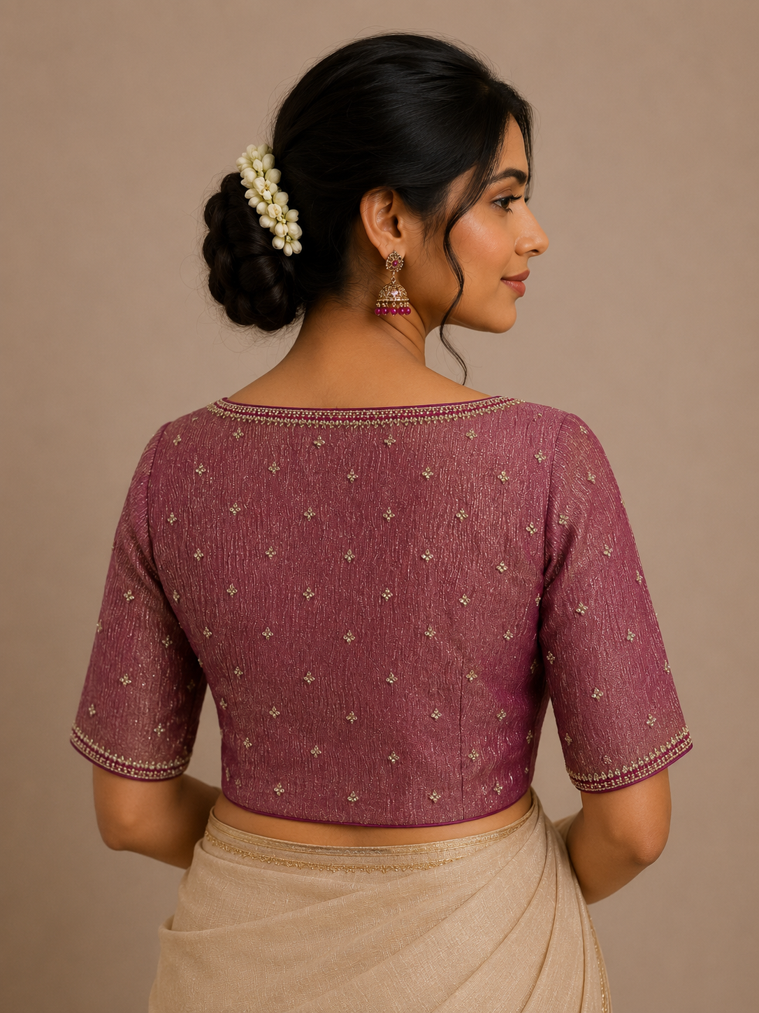 Pink Crushed Tissue Blouse with Cut Dhana & Swarovski Embellished Blouse for festive and wedding wear (Copy) (Copy) (Copy)