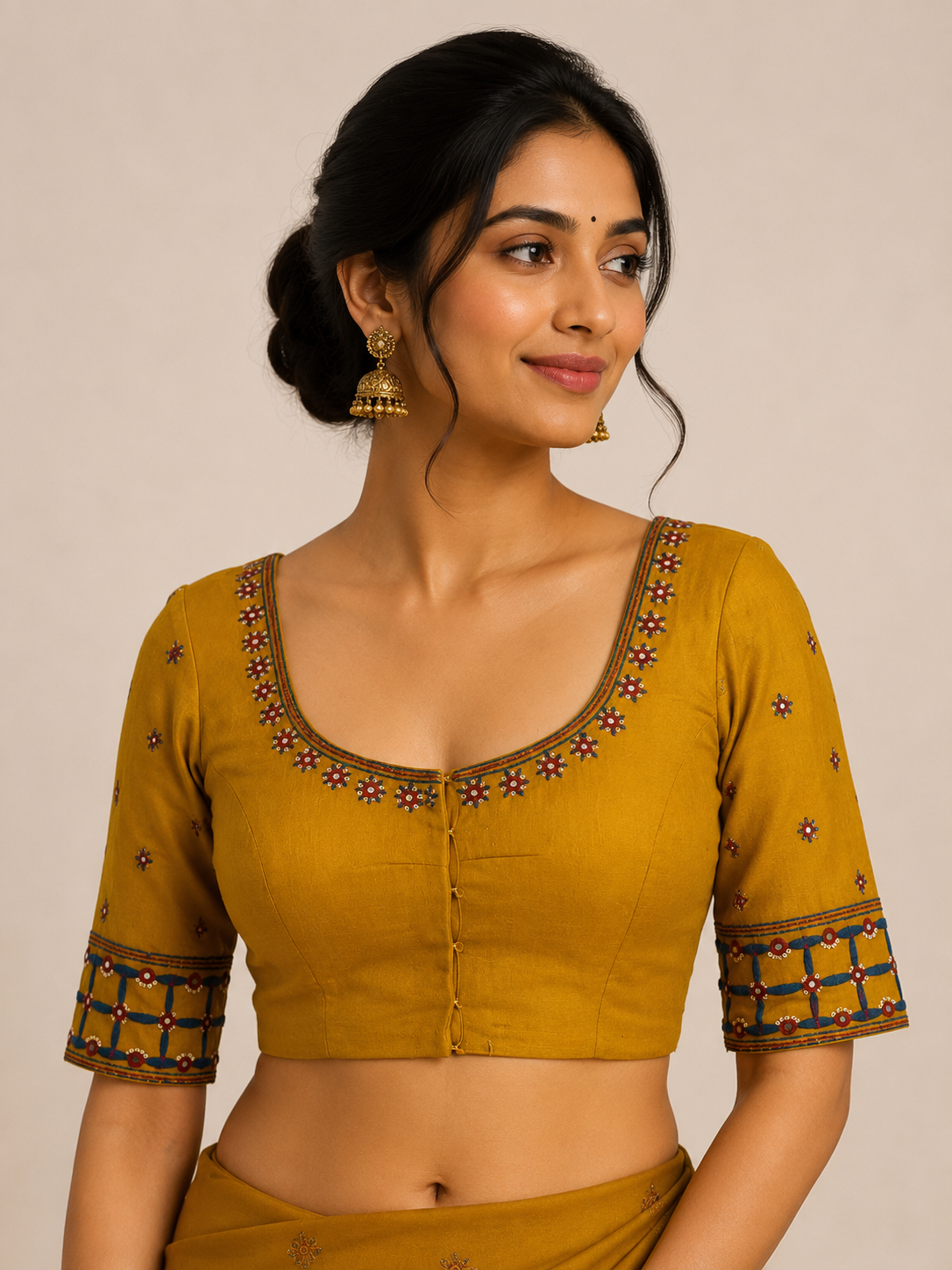 Chrome Yellow Mashru silk blouse with lambada embroidery
