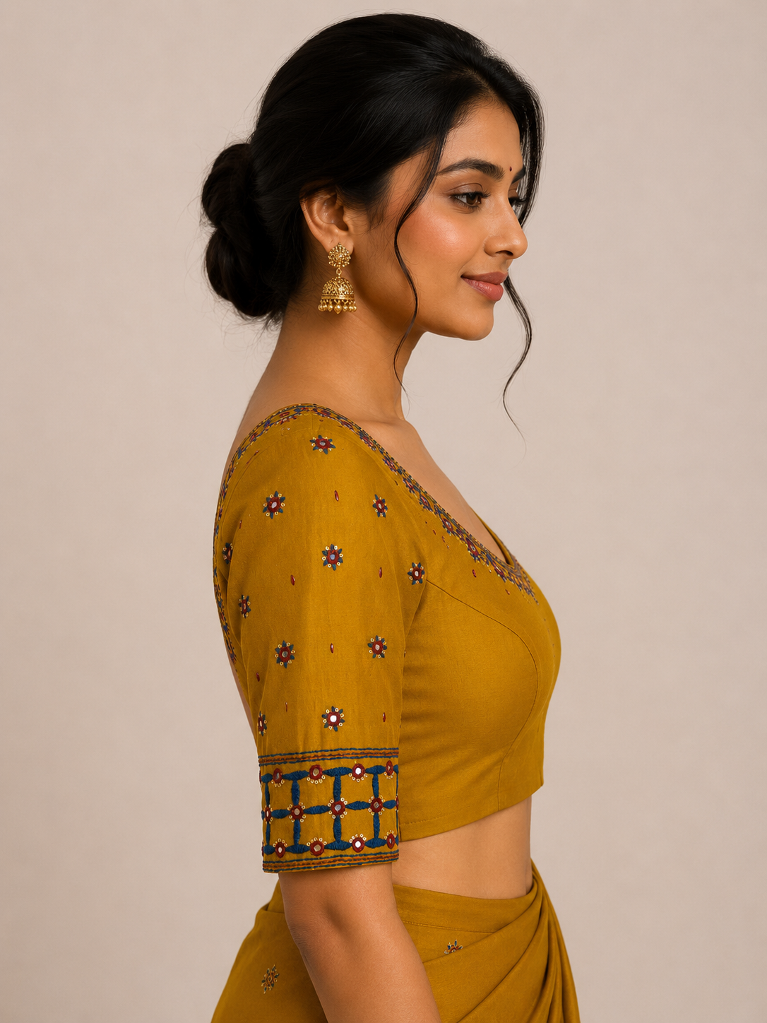 Chrome Yellow Mashru silk blouse with lambada embroidery