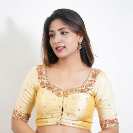 Gold Rawsilk Blouse with thread Embroidery