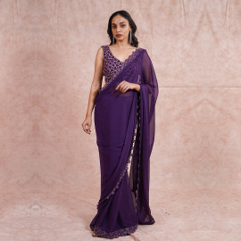 Purple Chiffon saree with blouse