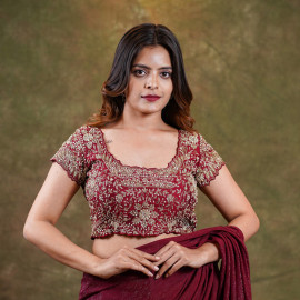 Maroon Rawsilk Blouse with heavy Embroidery 