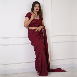 Maroon Shimmer Georgette Saree with blouse