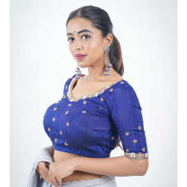 Navy blue blouse with pearl embroidery