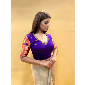 Purple Paithani Sleeve & Embroidered Blouse